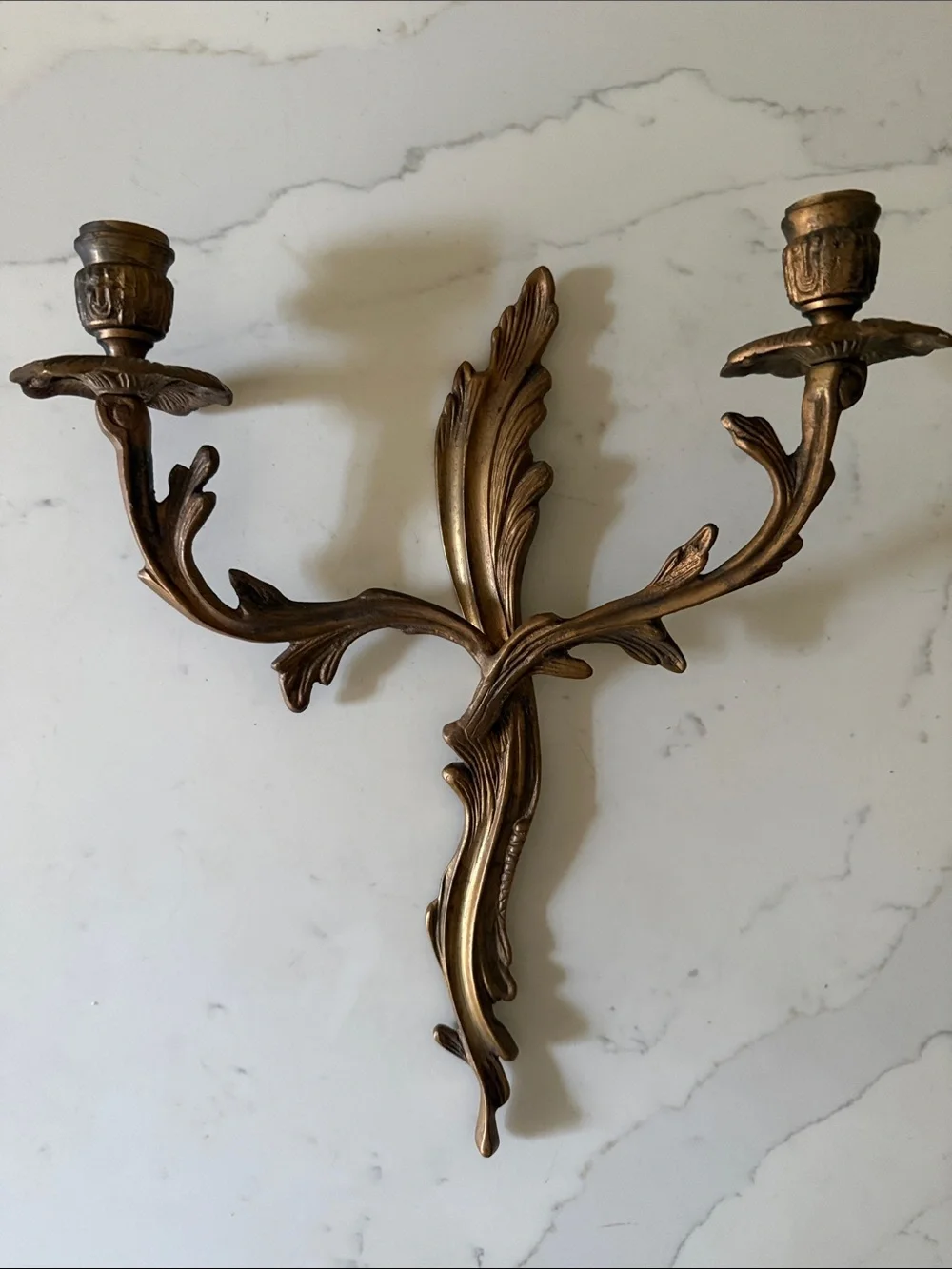 Vintage Art Deco Style Ornate Bronze Brass Candle Wall Sconce